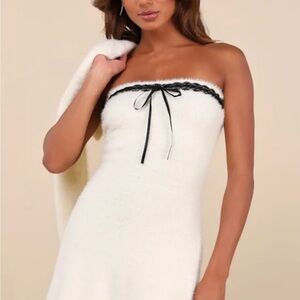 Lulu's Strapless White Dress with Black Trim